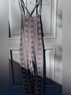 Black and Cream Patterned Strappy Jumpsuit